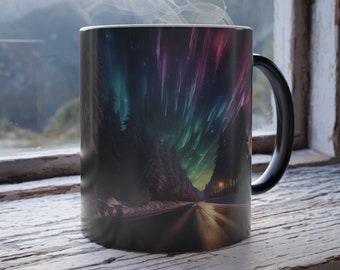 Norrskensmugg, Aurora Borealis-mugg, Färgskiftande mugg, Norrskenspresenter, Magisk mugg, Värmekänslig natthimlmugg, Aurora-mugg