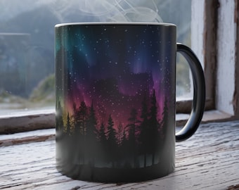 Norrskensmugg, Aurora Borealis-mugg, färgskiftande mugg, norrskenspresenter, färgförvandlande mugg, värmekänslig natthimlmugg