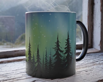 Norrskensmugg, färgförändrande mugg, Aurora Borealis-mugg, värmekänslig natthimlens magiska mugg, norrskenspresenter, färgförvandlande mugg