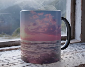 Soluppgångsmugg, havsvågsmugg, strandkaffekopp, solnedgångsstrandmugg, nautisk mugg, färgskiftande kopp, present till strandälskare, soluppgångsstrandmugg