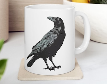 Crow Coffee Mug, Raven Gift, Black Bird Mug, Crow Mug, Bird Lover Gifts, Black Raven Mug, Crow Gifts, Raven Cup, Crow Lovers Gift