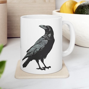 Crow Coffee Mug, Raven Gift, Black Bird Mug, Crow Mug, Bird Lover Gifts, Black Raven Mug, Crow Gifts, Raven Cup, Crow Lovers Gift