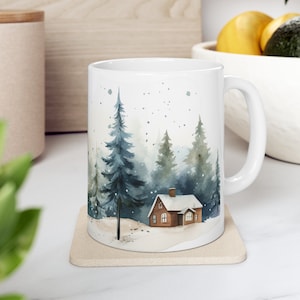 Winter Mug, Christmas Mug, Christmas Present, Ceramic Forest Mug, Evergreen Trees Cup, Christmas Gift Mug, Watercolor Mug, Pine Trees Mug