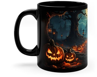 Halloweenpumpor mugg, 300 g kaffemugg, Halloweenpresent, pumpakafemugg, läskig mugg, Halloweenmugg, läskiga pumpor mugg, 300 g mugg