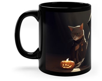Halloween-kaffemugg, Halloween-kattermugg, läskig kaffemugg, Halloween-mugg med mörka katter, Halloween-present, läskig mugg, svart mugg 33 cl