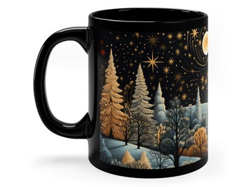 Vintage julmugg, svart 340 g mugg, julklappsmugg, presentidé till julälskare, unik julmugg, julmugg, vintage jul