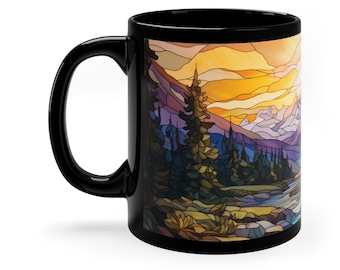 Målat glasmugg för bergskaffe, naturinspirerad, present till naturälskare, present till pappa, bergsmugg, utomhusdesign