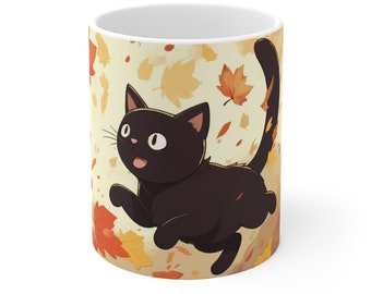Svart kattmugg, kattpresenter, kattmugg, Halloween-kaffemugg, present till kattälskare, höstkattmugg, höstkattmugg, Thanksgiving-katt, present till kattägare
