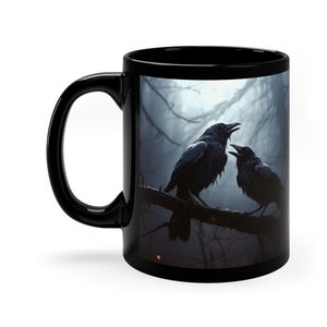 Crow Mug, Black Bird Mug, Black Raven Mug, Black 11 oz Mug, Whimsigoth Mug, Mystical Raven, Gothic Mug, Black Crow Mug, Crows Coffee Mug
