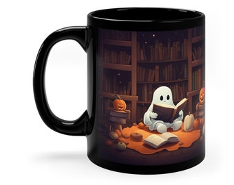 Söt spök-Halloweenmugg, Halloween-höstmugg, spökläsningsmugg, bokälskares kaffemugg, Bu-pumpa-mugg, Halloweenmugg, Halloweenpresent