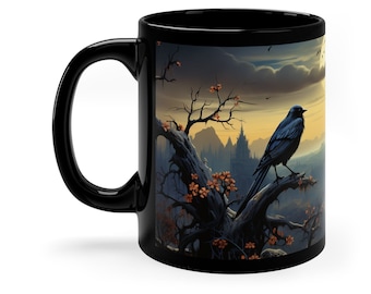 Black Raven Mug, Black Bird Mug, Mystical Raven, Gothic Mug, Crow Mug, Black 11 oz Mug, Whimsigoth Mug, Raven Mug, Personalized Gift