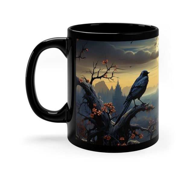 Black Raven Mug, Black Bird Mug, Mystical Raven, Gothic Mug, Crow Mug, Black 11 oz Mug, Whimsigoth Mug, Raven Mug, Personalized Gift