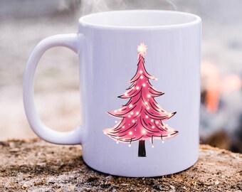 Julgransmugg, julgransmugg med inslagning, säsongsbetonad dekoration, Pinkmas-present till henne, rosa julgransmugg, julmugg