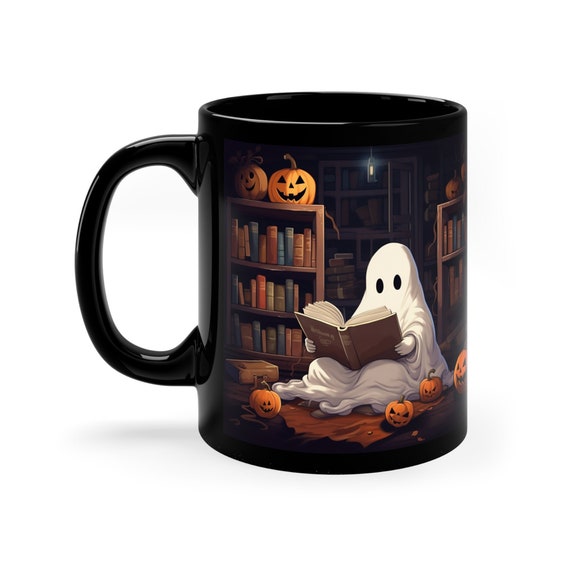 Halloween Book Lover Coffee Cup, Halloween Gift, Housewarming Party Gift, Ghost Mug, New Home Presents, Ghostly Bookish Mugs, Sister Gift
