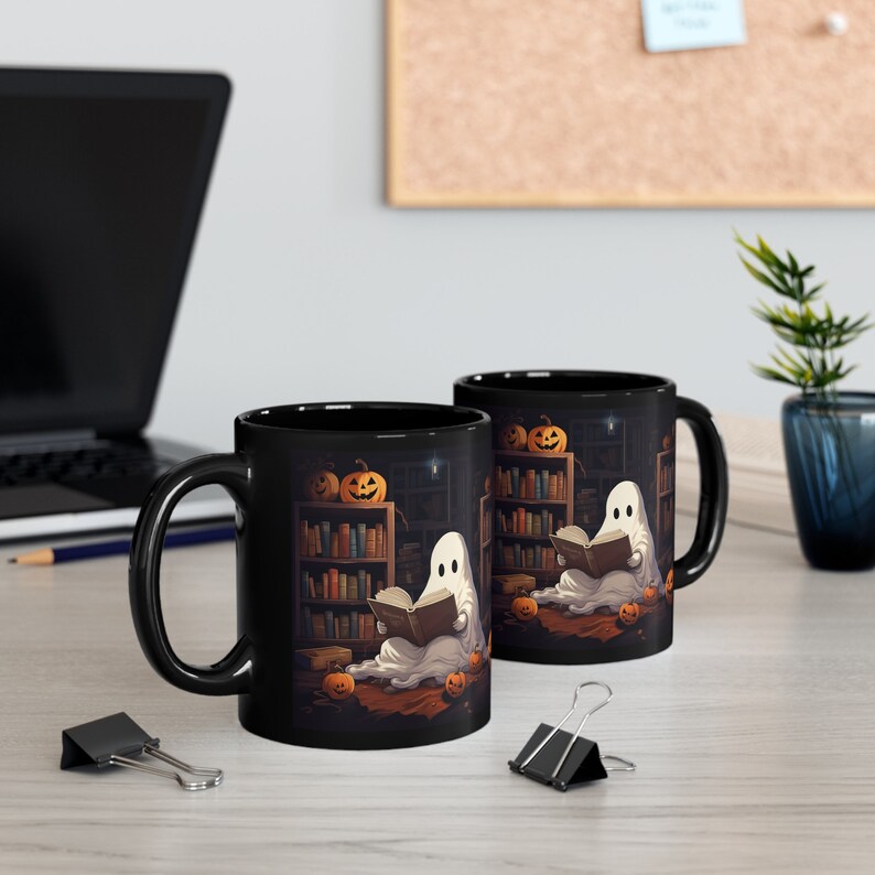 Halloween Book Lover Coffee Cup, Halloween Gift, Housewarming Party Gift, Ghost Mug, New Home Presents, Ghostly Bookish Mugs, Sister Gift image 4