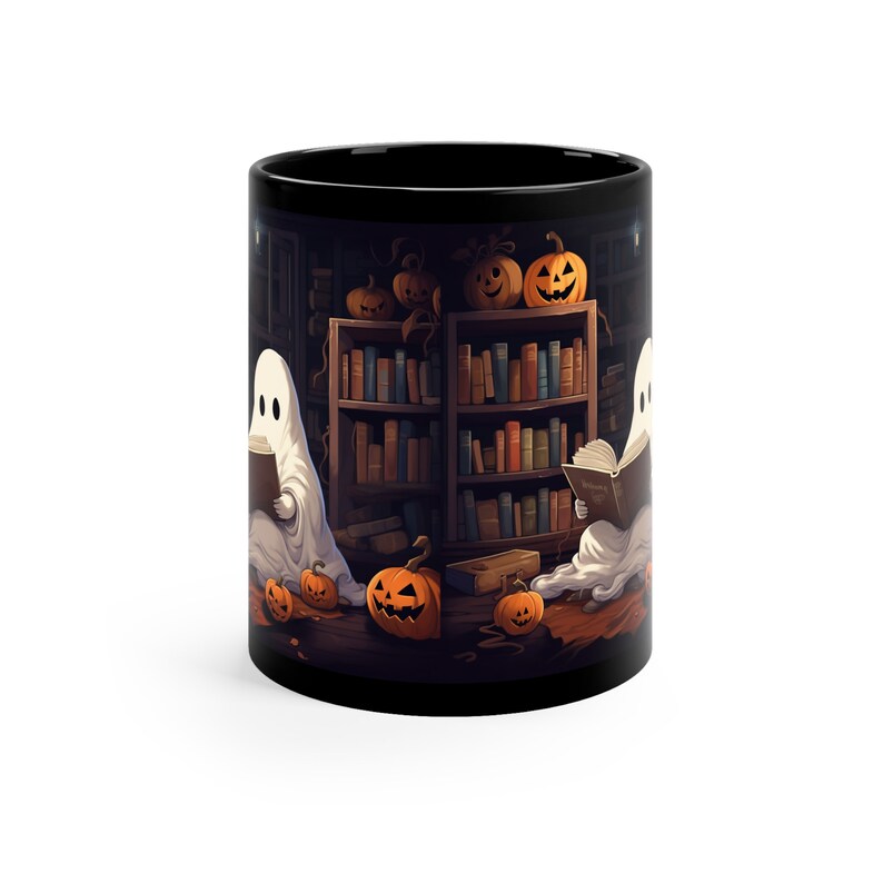 Halloween Book Lover Coffee Cup, Halloween Gift, Housewarming Party Gift, Ghost Mug, New Home Presents, Ghostly Bookish Mugs, Sister Gift image 2