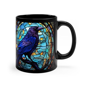 Black Raven Mug, Halloween Mug, Black Bird Mug, Halloween Coffee Mug, Halloween Gift, Mystical Raven, Stain Glass Art, Gothic Mug, Crow Mug image 3
