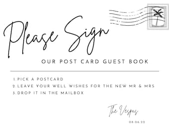 CUSTOM Postcard Guestbook Sign, Unique Wedding Guest Book, Printable File, Ready in 24 hours!