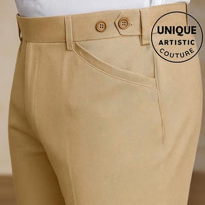 Handmade Slim Fit Camel Chino Pants: Cotton Wedding Trousers