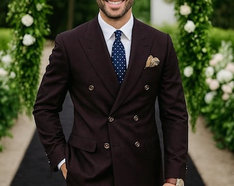メンズプレミアムブラックダブルブレスト2ピーススーツ - 結婚式