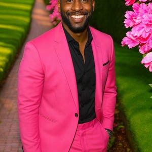 Men's Pink Wedding Grooms Suits, Shawl Lapel Fashion Suit: Luxury Men Suits Handmade image 1