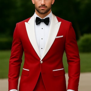 Red Slim Fit Suit: Men&#39;s Two-Piece Wedding Prom Bespoke