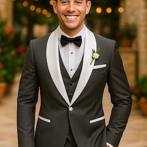 Unique Artistic Couture Dark Grey 3-Piece Suit: Men&#39;s Bespoke Wedding Tuxedo Handmade