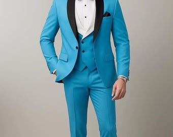 Traje De Hombre 3 Piezas Slim Fit - Esmoquin Para Boda, Eventos Y Negocios, Color Azul Royal