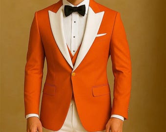 Orange Suit, Three-Piece Tux, Formal Tux, Slim Fit, Mens Wedding Wear Suits