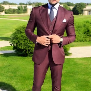 Maroon Suits, Men 3 Piece Suits, Fashion Two Button Suits, Formal Groomsmen Groom Suits, Men 3 Piece, Bespoke For Men