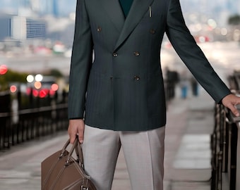 Abrigo de lujo para hombre, blazer verde para hombre, elegante chaqueta cruzada, blazer clásico, ideal para bodas y regalos de cumpleaños.