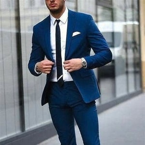 Pretty Color Matching Man's Wedding Suit Blue 2 Pieces Slim Fit Men's Suits main image 1
