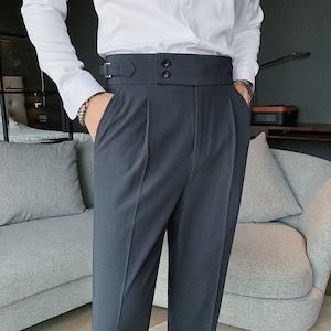 Men Dark Grey Gurkha Cotton Pant Double Plated Custom Made Trouser Regular Fit Trouser Summer Casual Wedding Trouser For Men