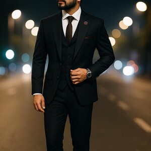 Unique Artistic Black 3-Piece Suit: Elegant Luxe Peak Lapel Wedding Suit