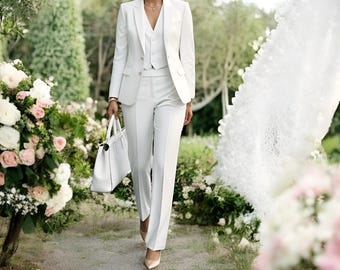 women White 3 Piece Suits, Wedding Suits, Fashion2 Button Formal Wear Suits, Style fashion Suits Women’s Bespoke