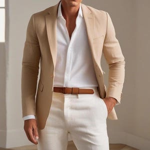 Men Cream Blazer, Prom Dinner Coat, Men Wedding Jackets, Slim Git Outfits, Men Coat, Luxury Jackets, For Men