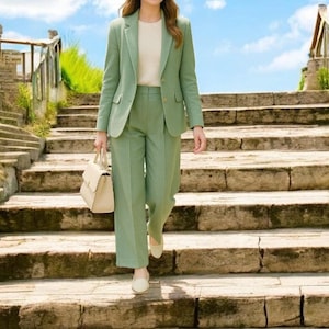 Women Sage Green 2 Piece Suits Wedding Formal Wear Suits Ankle Length Pants Fashion Style Suits Formal Wear Suits Women’s Gifts