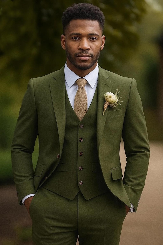 olive green mens dress suit Olive Green Cotton Suit