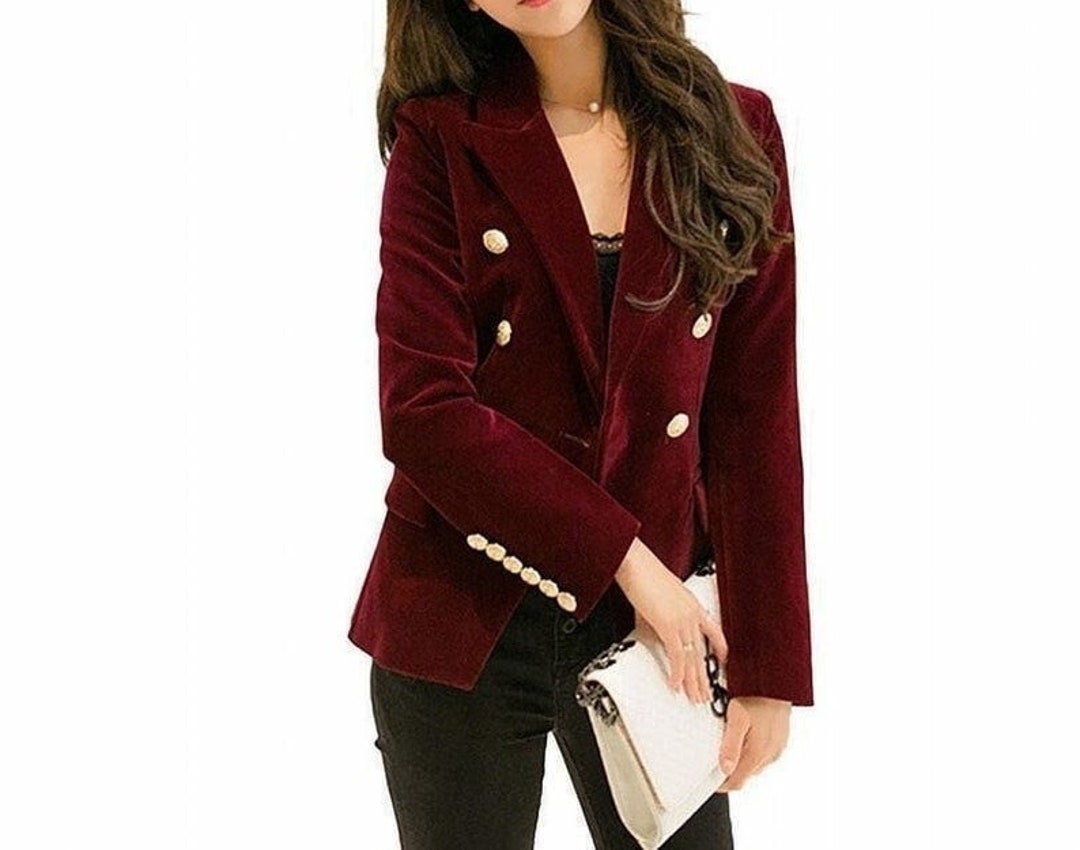 Women Maroon Velvet Quilted Jacket