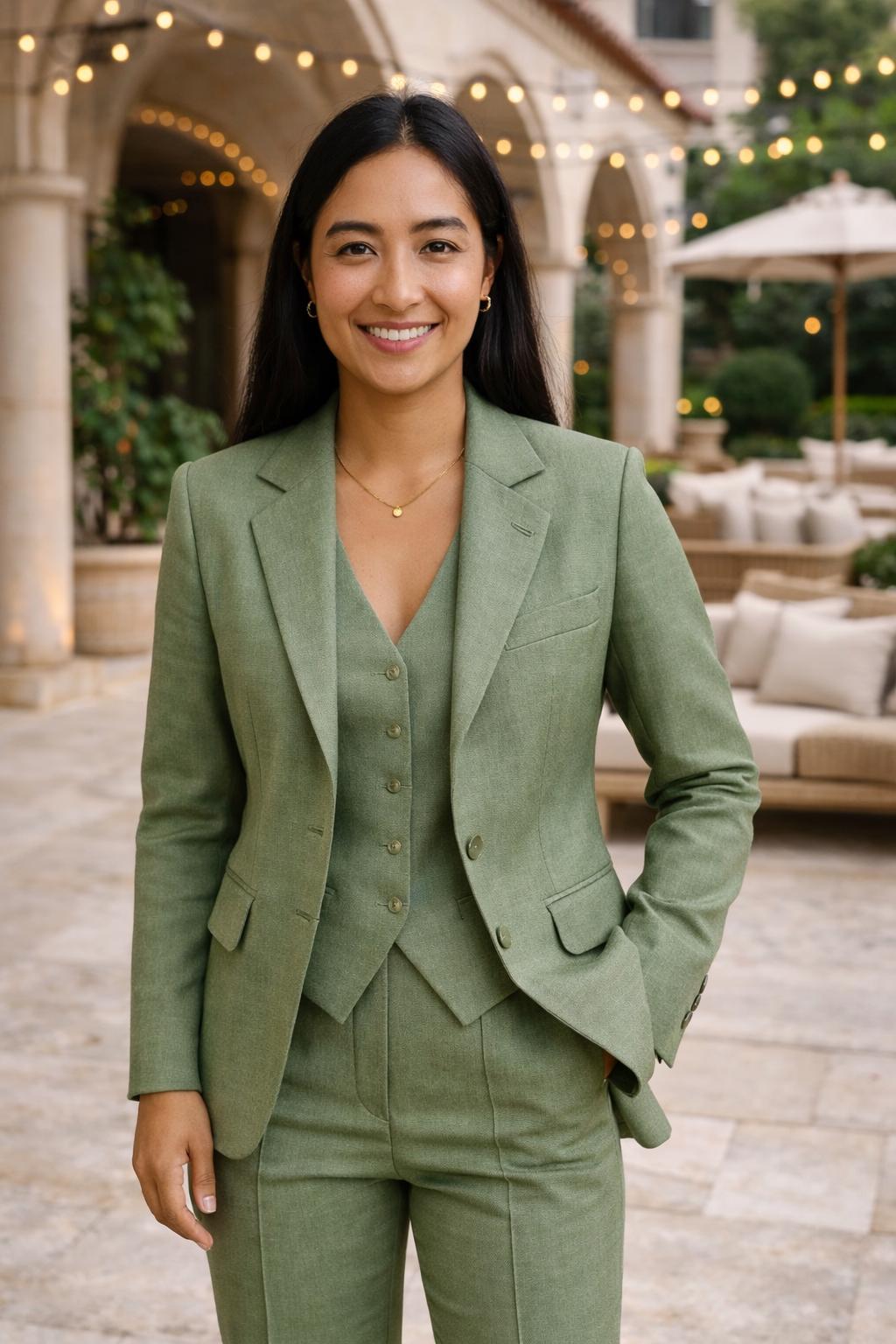 slim fit dress slacks Women's Teal Green 3 Piece Suit, Formal Suit for Office and Business Meetings 44 / 38 main image 1
