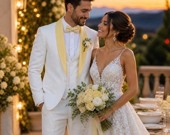 Weißer Smoking Dreiteilige Hochzeitsanzüge, Luxus-Slim Fit-Anzug: Party Wear Suit
