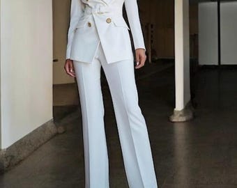 Women Suits, 2 Piece Wedding Suits, Formal White Suits, Double Breasted Belt Suits, Party Wear Suits, Stylish Suits, Women Suits
