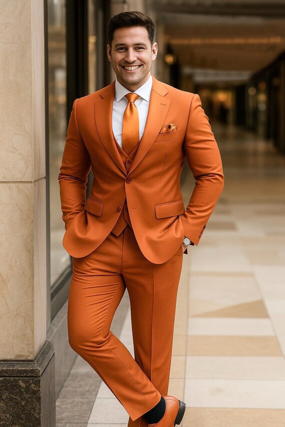 Orange Slim Fit Suit: Men's Wedding, Party, Prom Style - Etsy Israel Orange Slim Fit Suit: Men's Wedding, Party, Prom Style - Etsy Israel