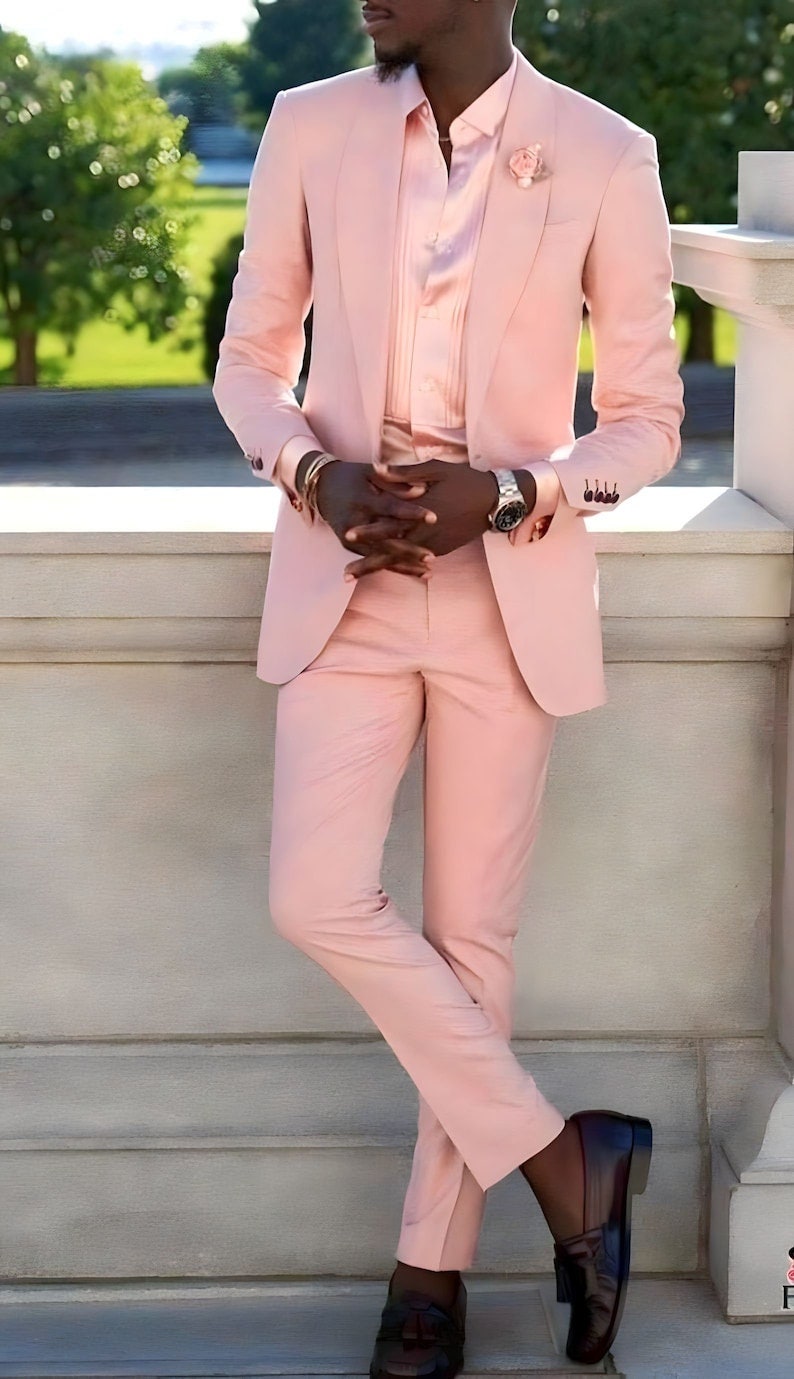 Men Peach Suits Shawl Lapel Wedding Tuxedo Terno Masculino Prom