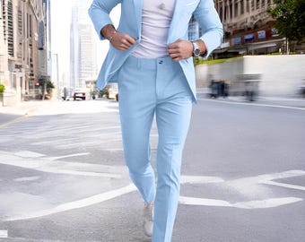 Traje azul cielo para hombre, traje premium, traje entallado de dos piezas, ideal para bodas, bailes de graduación, negocios y eventos formales, para hombres con estilo.