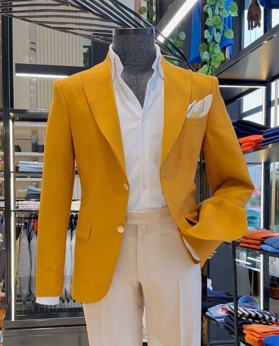 Men Mustard Jacket Christmas Party Wear Prom Blazer 2 Button Etsy