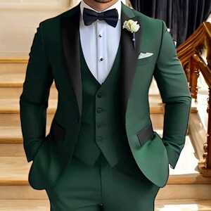 Unique Artistic Green Slim Fit Tuxedo Suit: 3 Piece Bespoke Wedding Suit