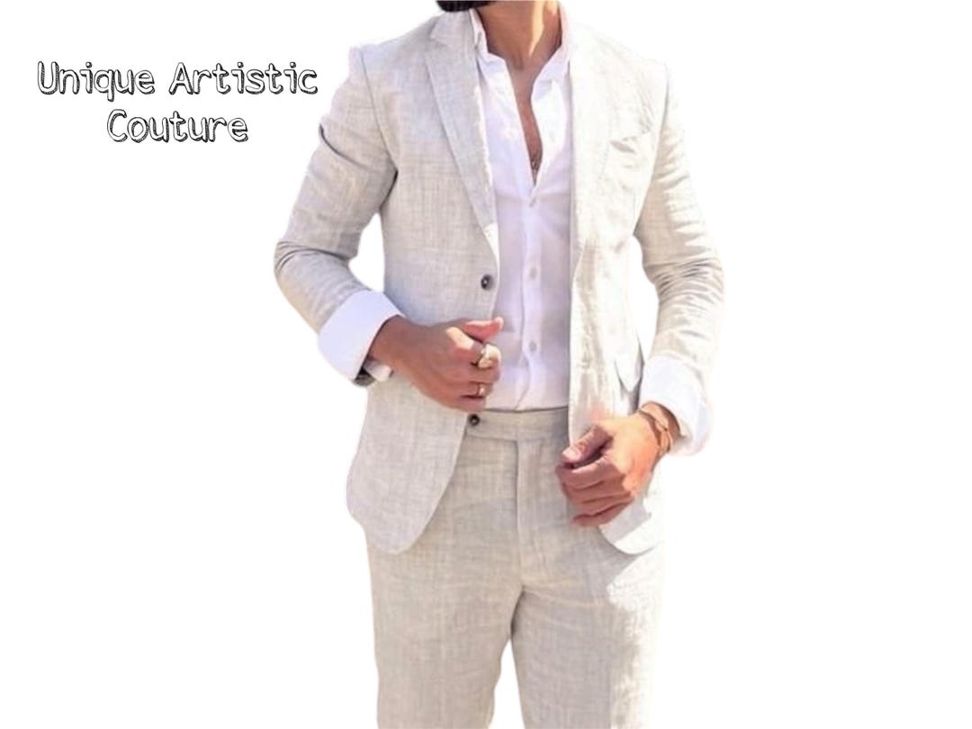 Linen Fabric Ivory Cream Off White Suit  2 Button Suit main image 0