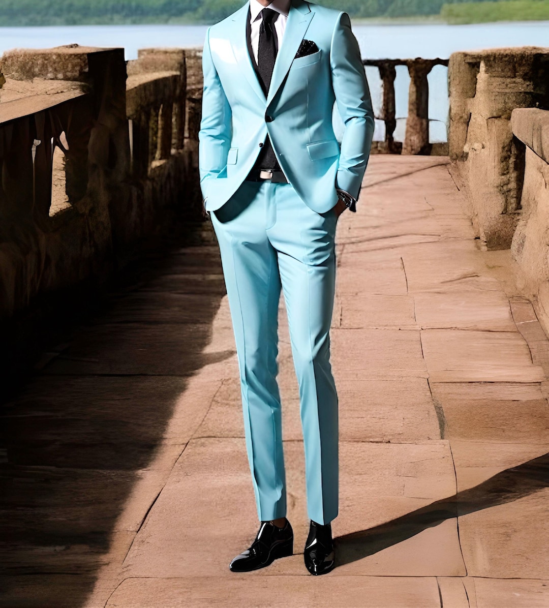 Pretty Color Matching Man's Wedding Suit Sky Blue 2 Pieces Slim Fit Men's Suits main image 1