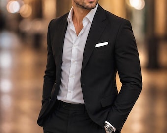 Mens Suits Black Two Piece Wedding Wear And Business Suits, Men Bespoken